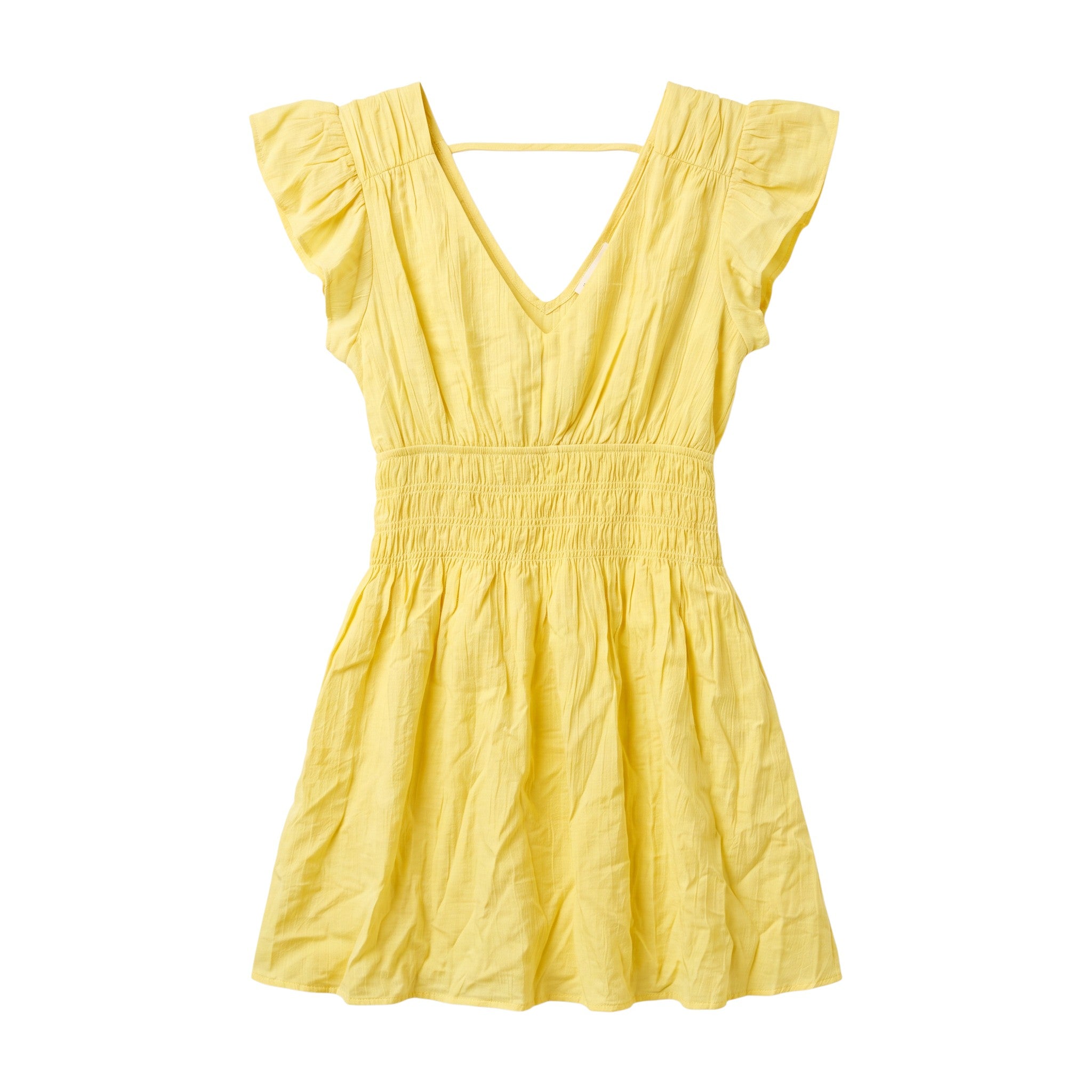 Yanet Collection Shop yellow mini dress with ruffled sleeves, V-neckline, and a smocked waist